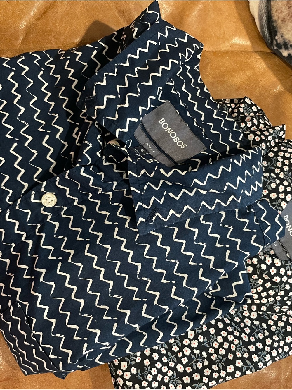 Bonobos Men's Navy Zigzag Print and floral Shirt